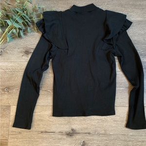 Veronica Beard Black Ruffle Dawson Tee Medium